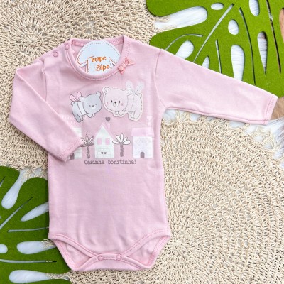 Kit 3 Peças - Bodys Manga Longa - Ursinhas Fadinhas - Rosa, Off White e Rose